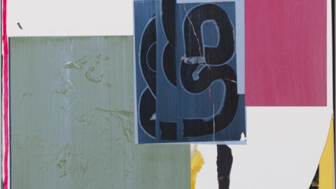 Anke Voelk, o.T., 2019, Flashe, Acryl, Pigment, Digitaldruck, Papier auf Leinwand, 170x130 cm